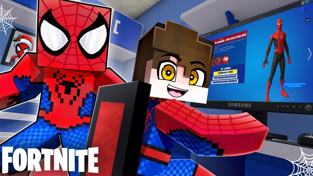 O FILHO do HOMEM ARANHA JOGOU FORTNITE no Minecraft