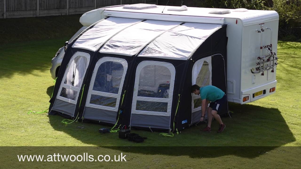 Kampa Ace Air Awning Pitching & Packing (with Electric Pump) Video (Real Time)