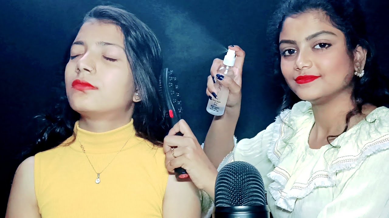 ASMR Hair Play | Doing My Sister | ( Hair brushing, Oil Massage, Spray Sound, Scalped Massage) 💆‍♀️😴