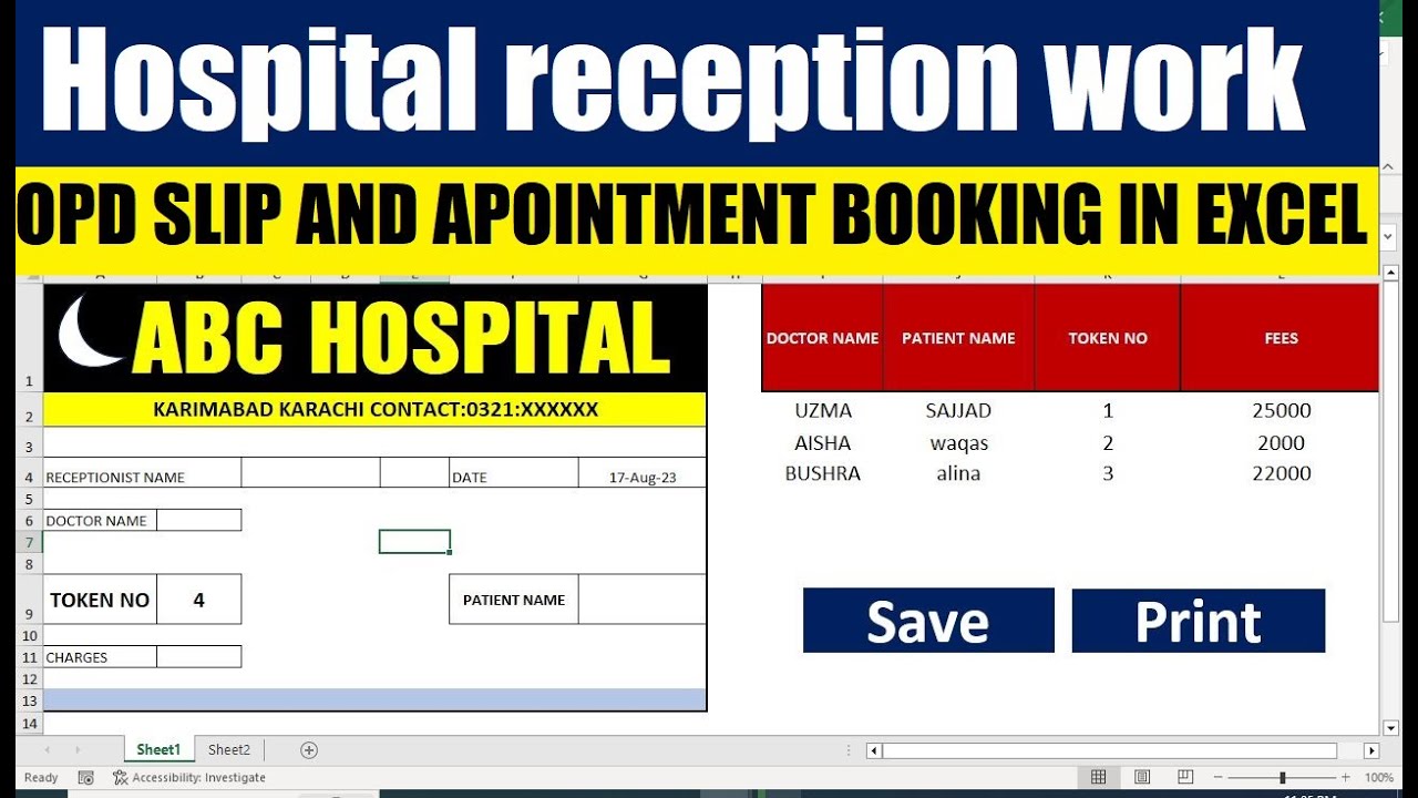 hospital reception Software IN EXCEL spreadsheet