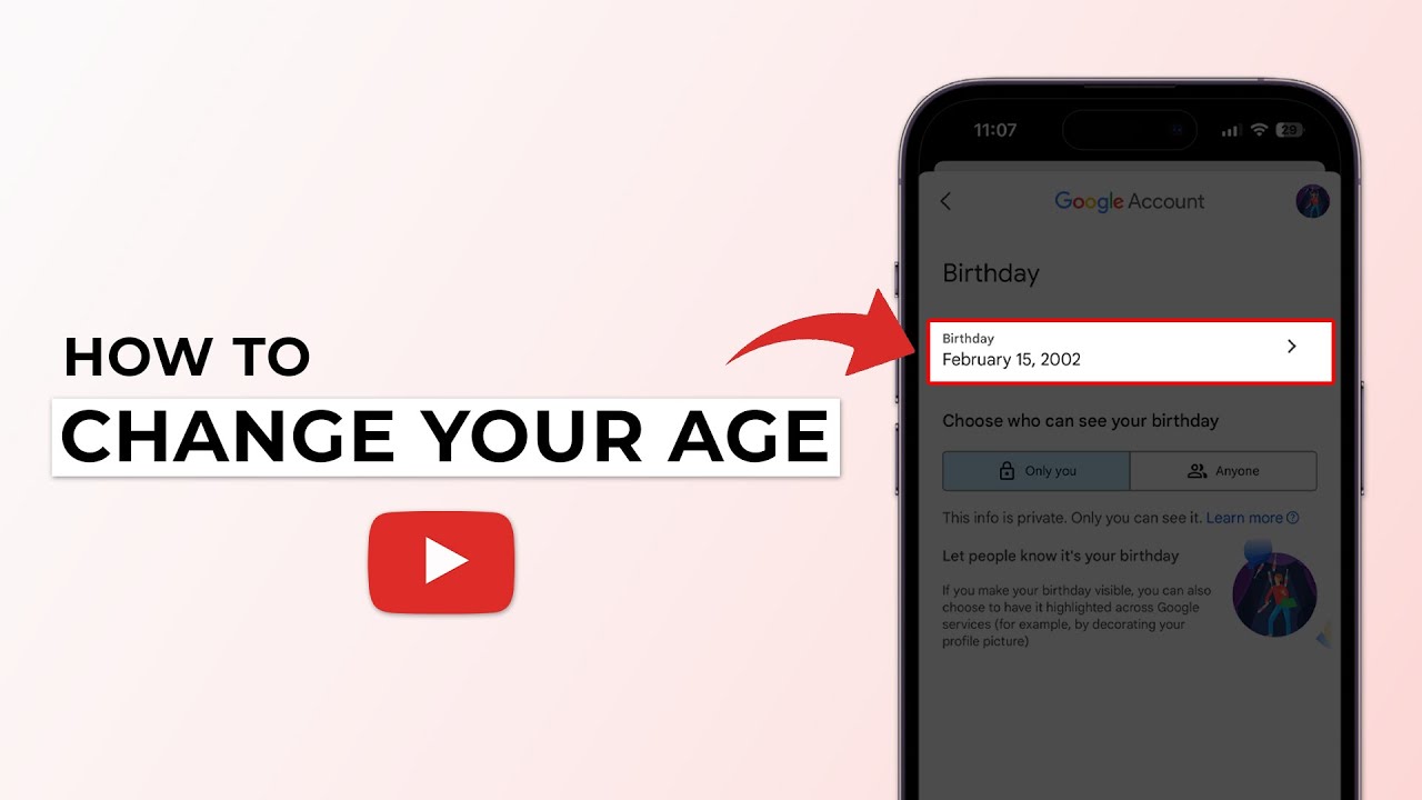 Как изменить свой возраст на YouTube?