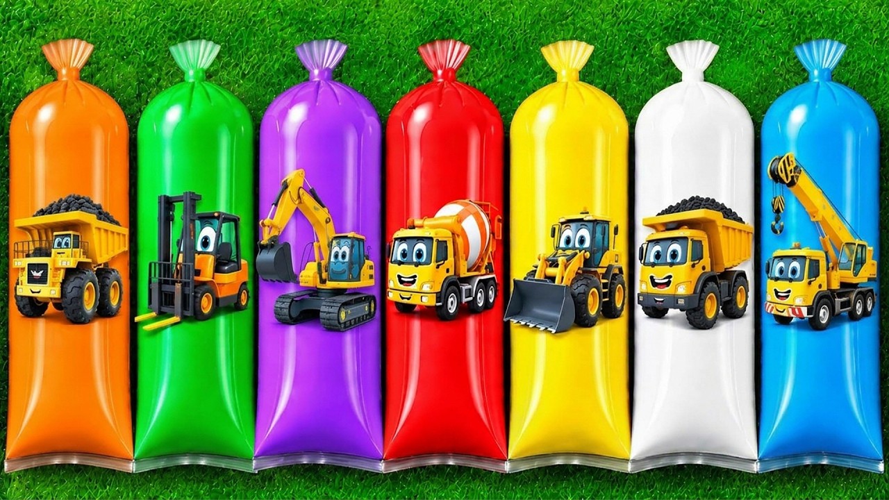 Menemukan Mainan Mobil Kontruksi, Excavator,Ambulance, Buldozer, Forklift,Silinder, Crain,Truk Molen