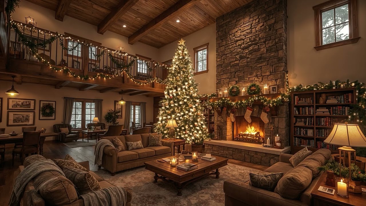 Snowy Winter Cabin | Calm Lofi Music & Cozy Fireplace Ambience