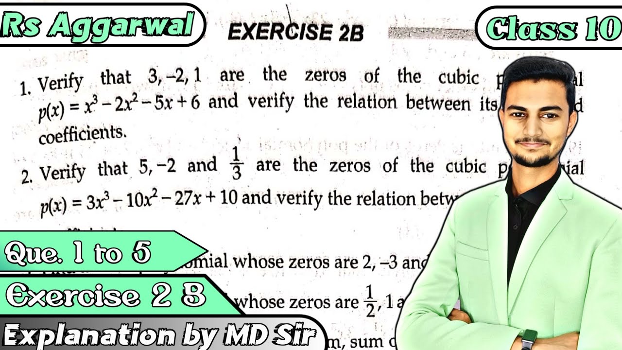 Exercise 2B Q1 to Q5 Polynomials | Rs Aggarwal | 2023 | Chapter 2 | CBSE Class 10 | ICSE | Md Sir