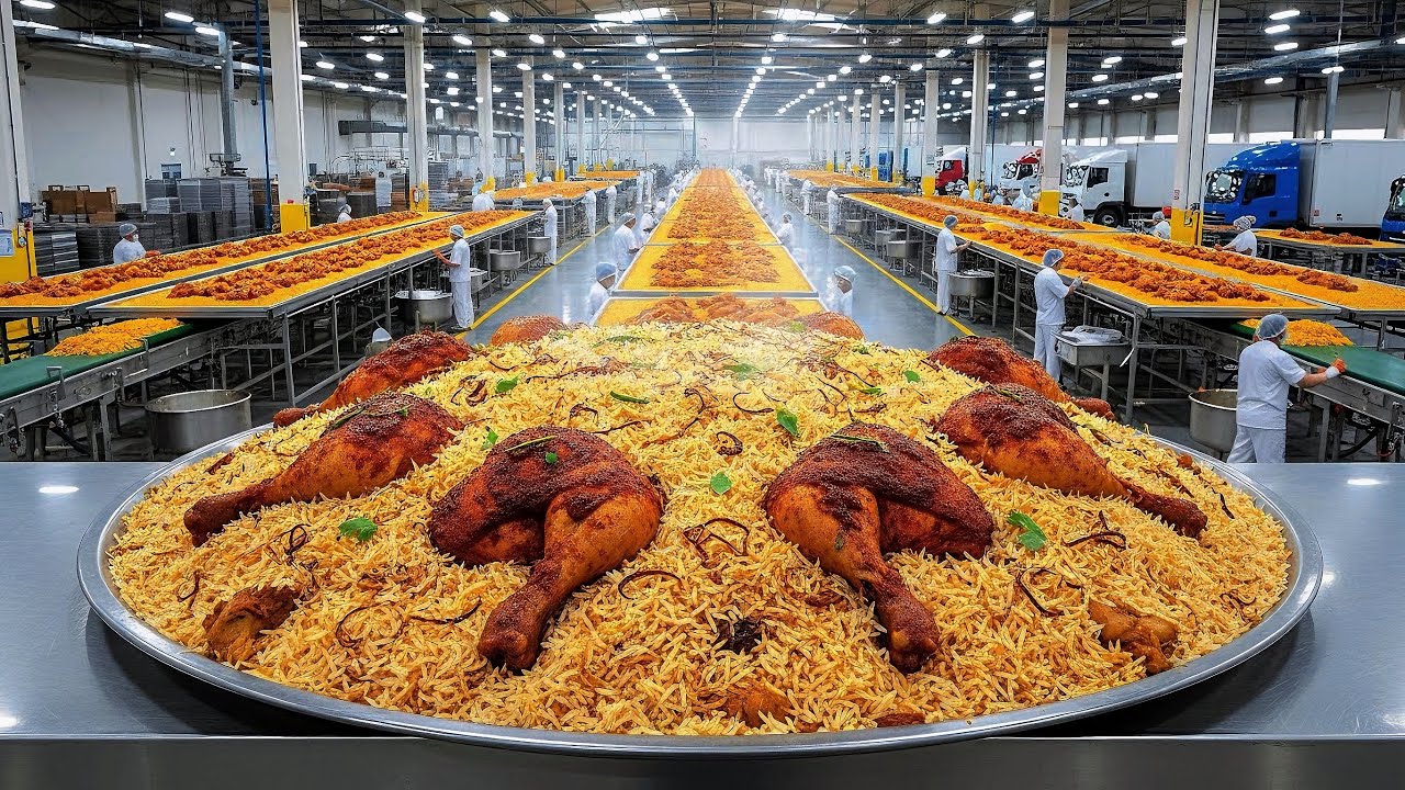 Inside a Mega Chicken Biryani Factory 🍗🍚 | How Biryani Is Made in Bulk Using Industrial Automation