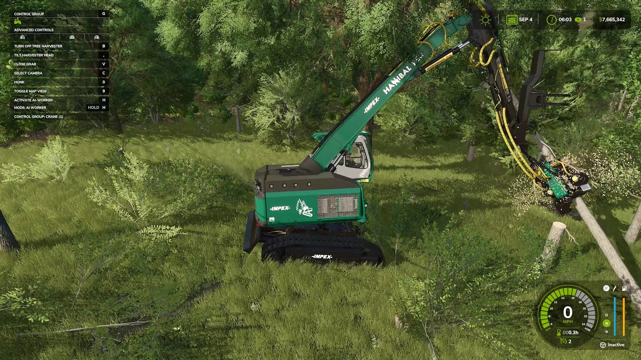 Farming Simulator 2025 - Cutting down some trees with the IMPEX Hannibal T50 tractor.