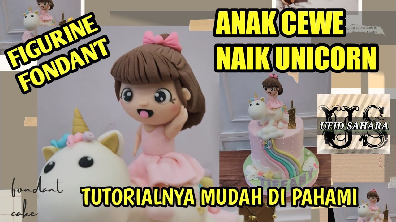 tutorial figurine fondant || anak cewe naik unicorn dari fondant