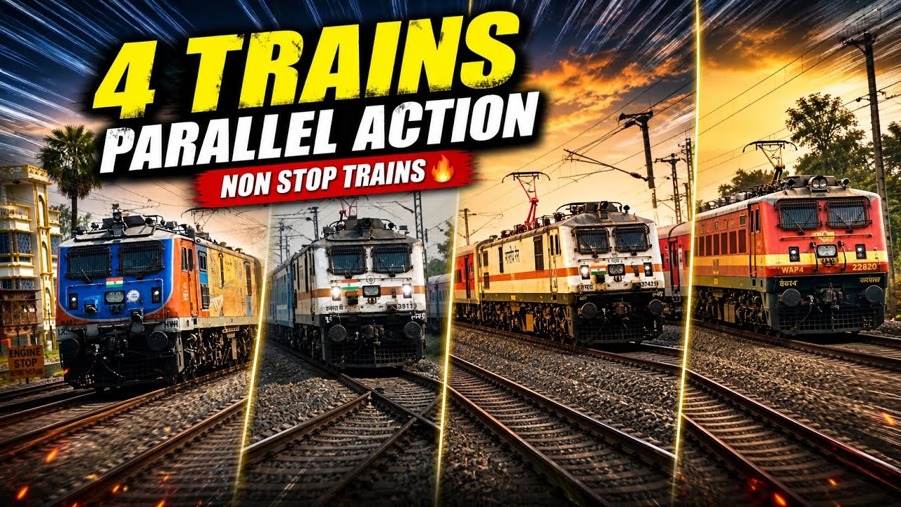 4 Trains Parallel Crossing 🚄🔥 | Non Stop Speed।