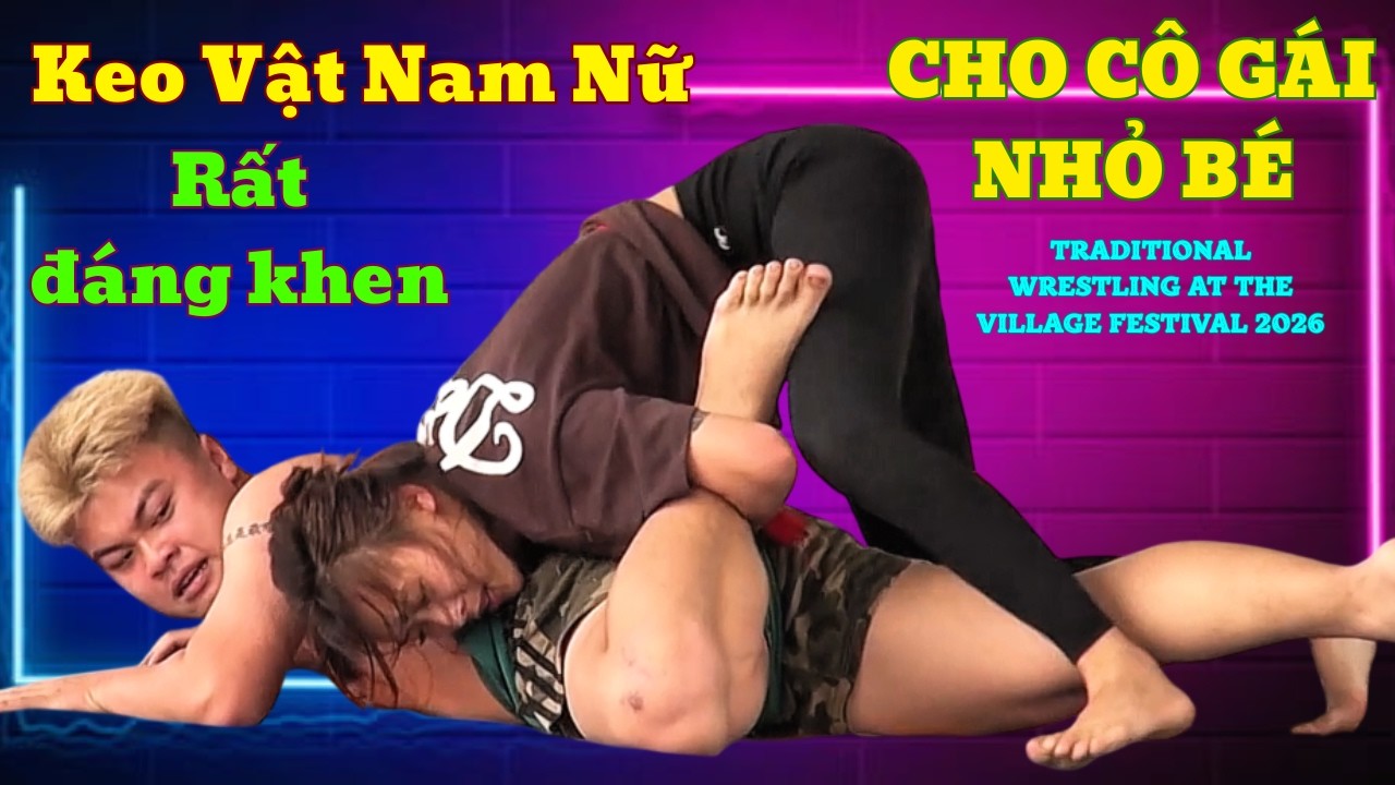KEO VẬT NAM NỮ rất đáng khen ,Women wrestling with men at Traditional Vietnamese village festival.