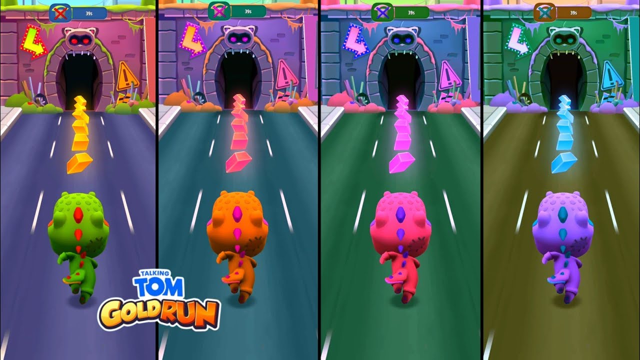 Talking Tom Gold Run 4x Dino Tom Runs in The Under Tunnel Colors Reaction Android iOS Gameplay