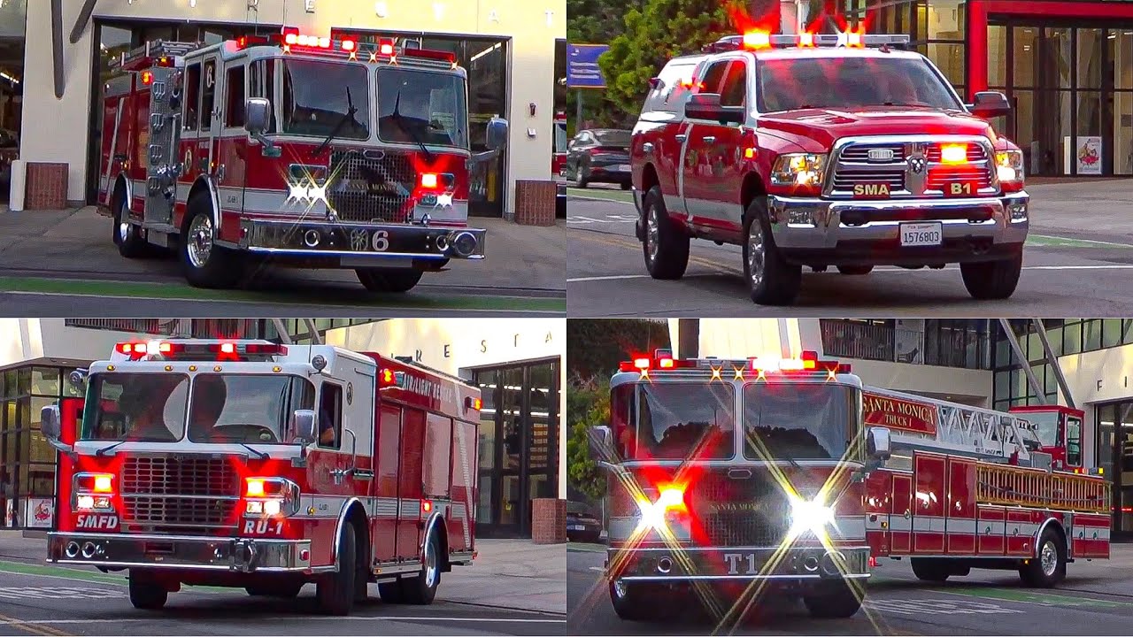 *FULL HOUSE* Santa Monica Fire Dept Engine 6, Truck Co, Battalion 1 & Engine 1 Responding