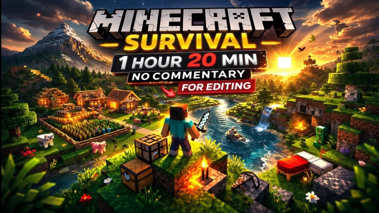 Minecraft Survival Longplay — 1 Hour 20 Min (No Commentary, For Editing)