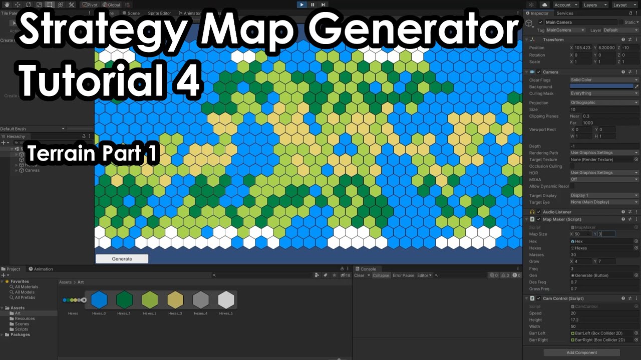 Making a Hex Based Strategy Map Generator in Unity - Tutorial 4 - Terrain Part 1