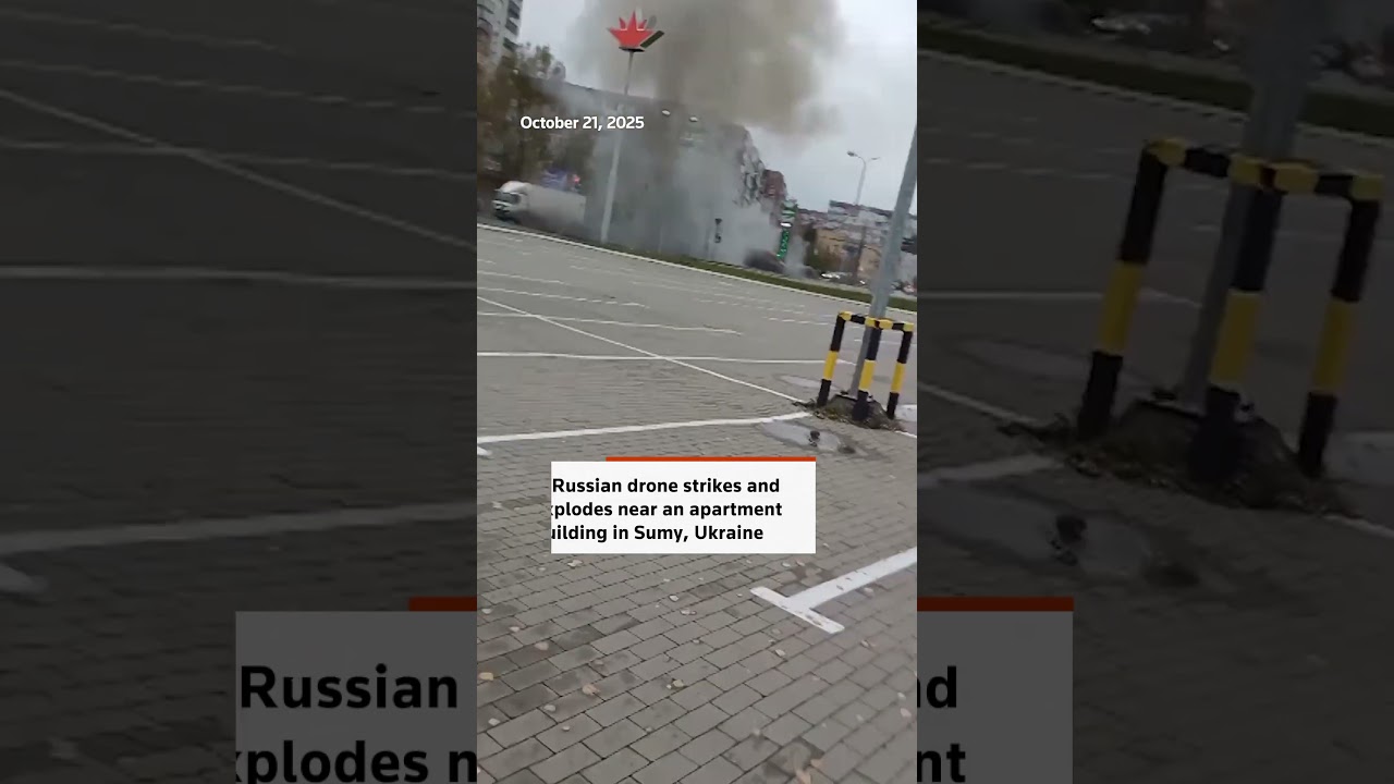 Russian drone strikes and explodes in Sumy attack