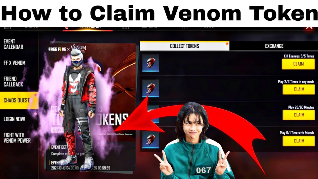 How to Claim Venom Token Free fire | Venom bike skin event | m1887 golden glare bug | InBd Gaming |