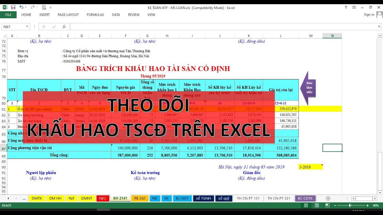C&Aacute;CH LẬP BẢNG KHẤU HAO T&Agrave;I SẢN CỐ ĐỊNH TR&Ecirc;N EXCEL