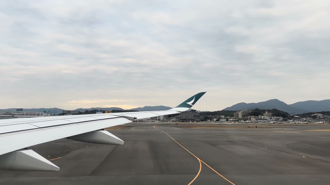 Cathay Pacific CX589 Airbus A350-900 pushback, taxi, takeoff from FUK