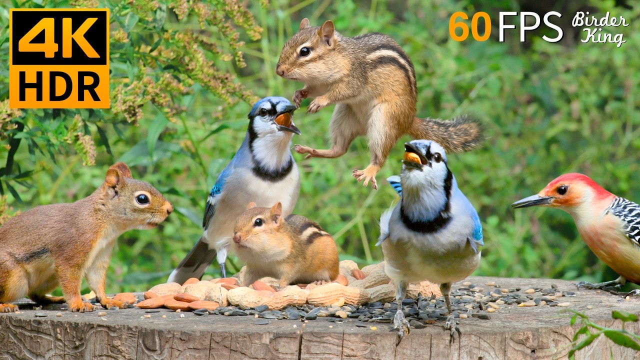 TV dla kot&oacute;w 😻🐦 Super urocze ptaki, wiewi&oacute;rki pręgowane i wiewi&oacute;rki 🐿 4K HDR