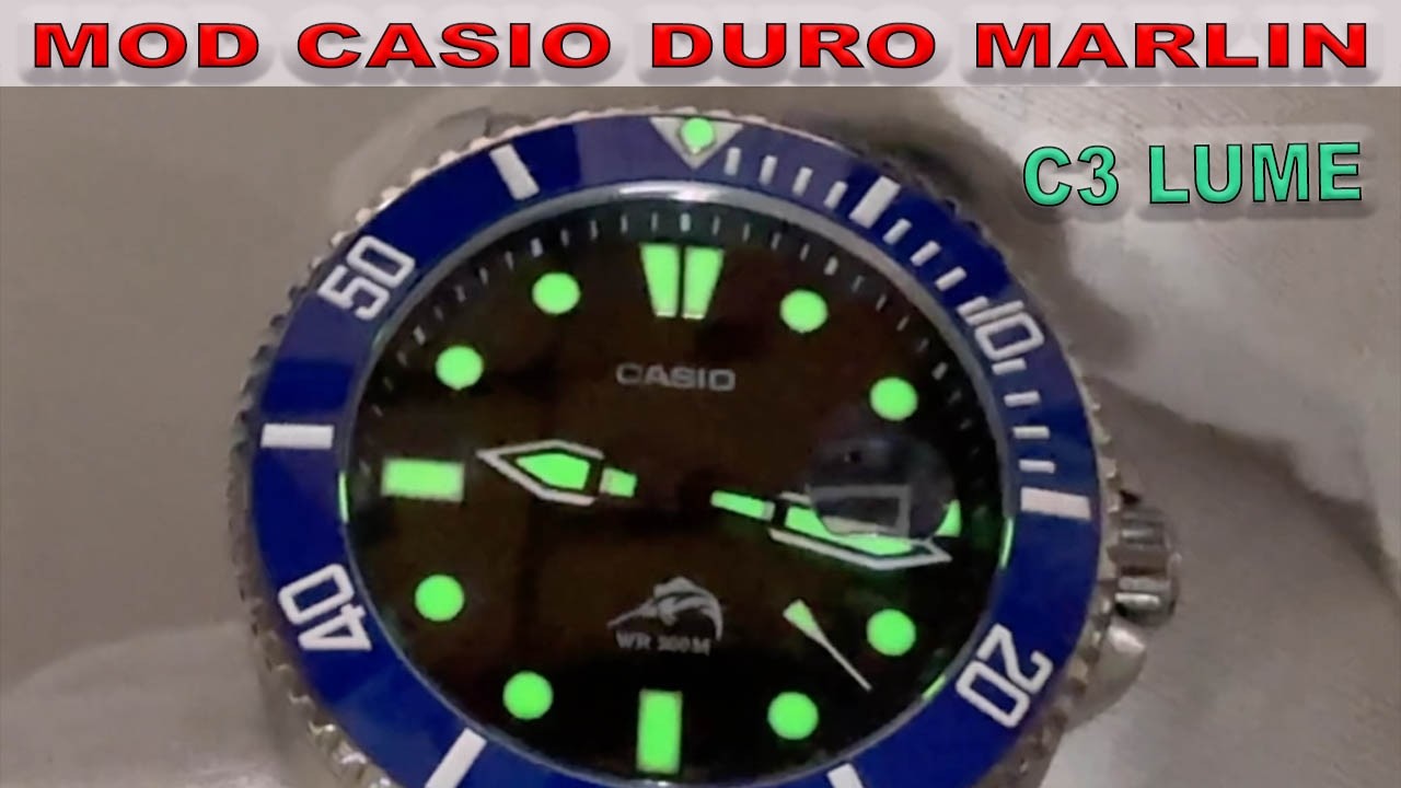 Reloj Watch Casio Duro Marlin MDV-106 Modificado con agujas, marcadores y pip con C3 Lume ÚNICO