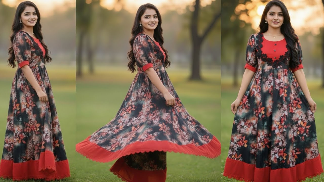 Designer dress cutting and stitching/gown /umbrella frock cutting and stitching 