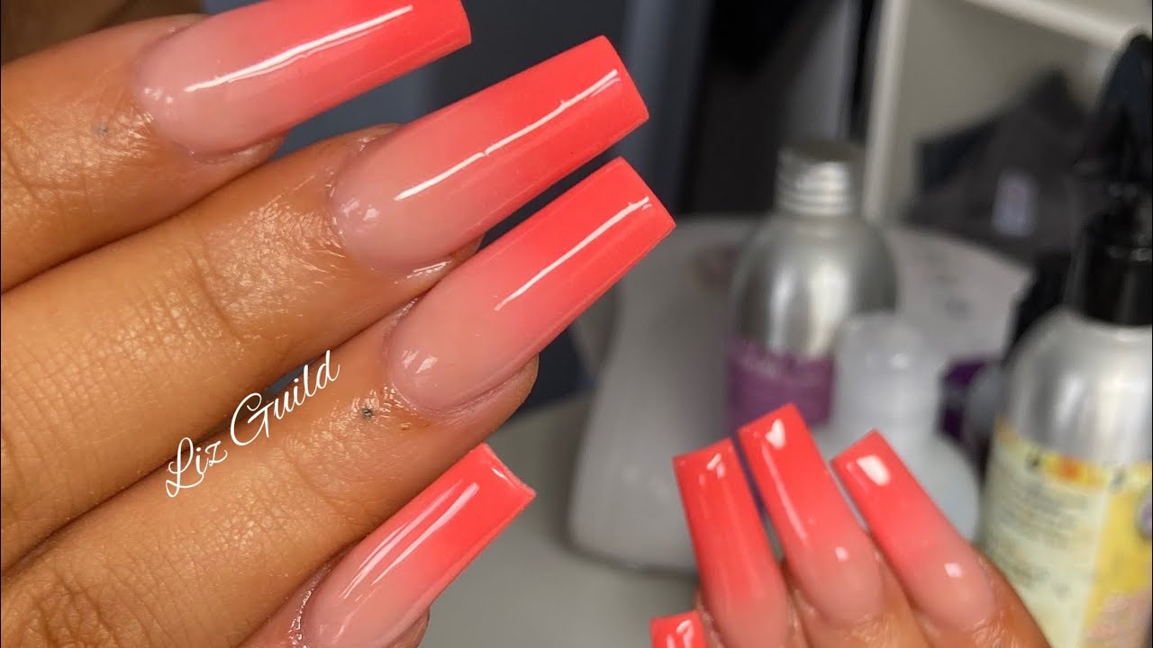 Acrylic nails ~ fiery coral ombré