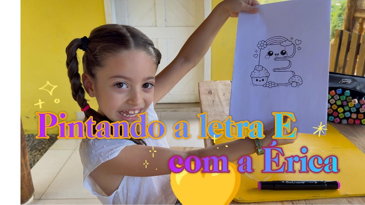 Pintando a letra E com a Érica