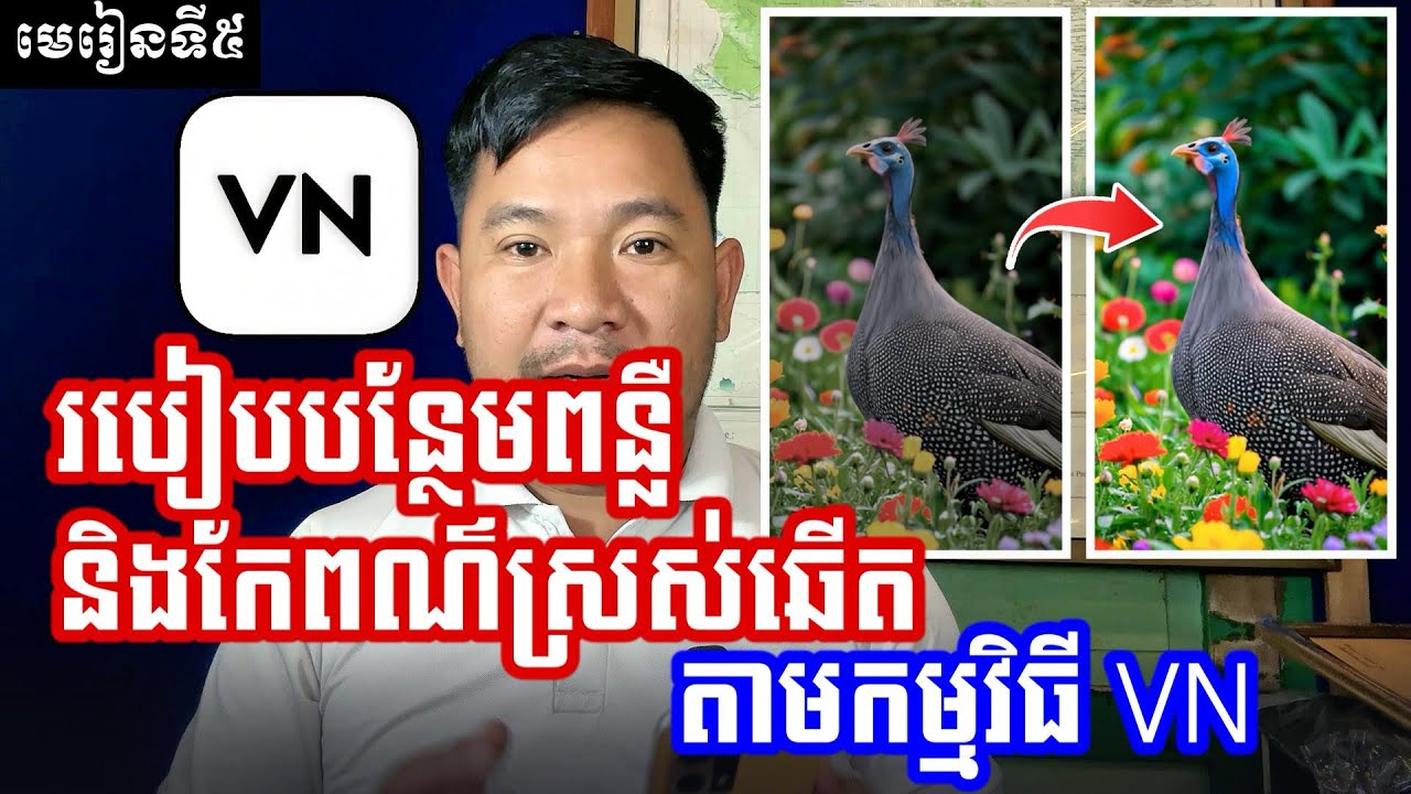 មេរៀនទី៥: របៀបបន្ថែមពន្លឺ និងពណ៌ស្រស់ឆើតក្នុងកម្មវិធី VN | Adjust & Color Tutorial