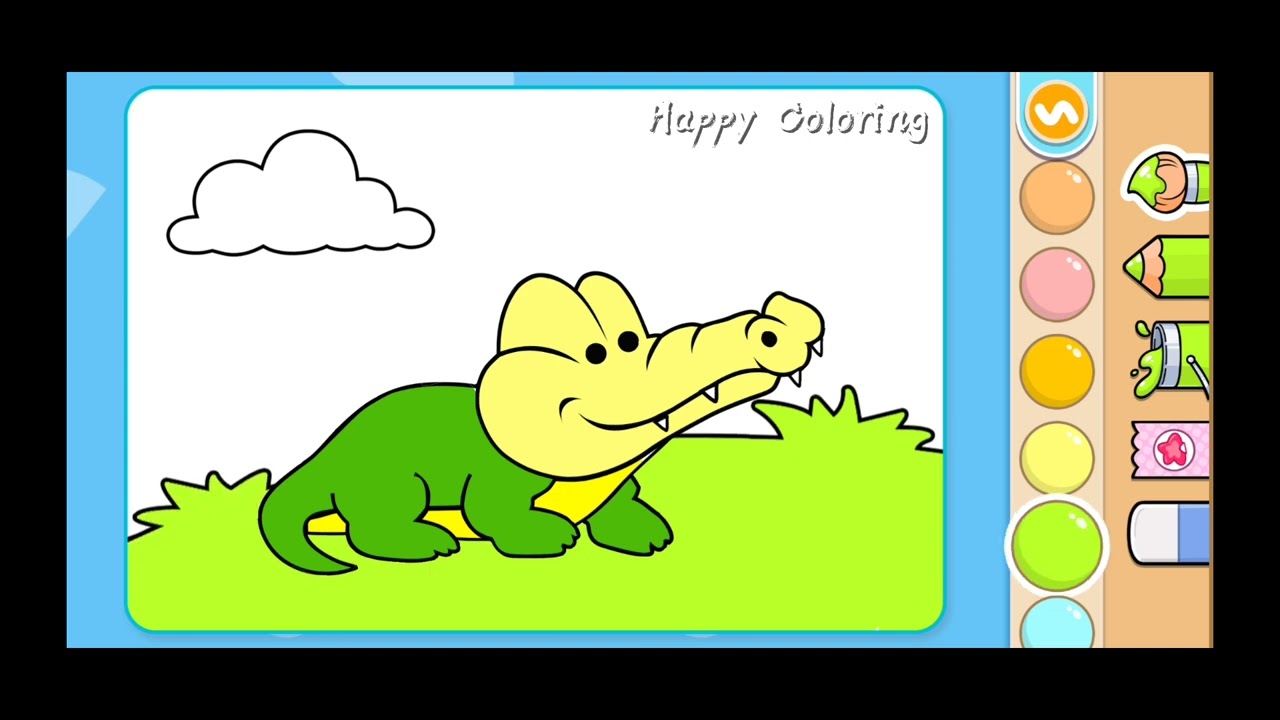 Green Crocodile For Kids || Mewarnai Buaya Lucu Untuk Anak-anak #011