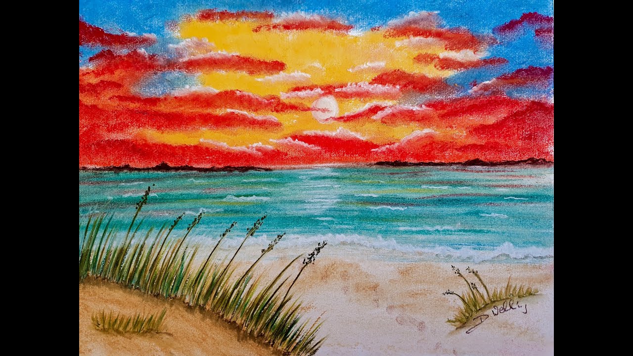 Sonnenuntergang am Strand / Malen mit Pastellkreide / Pastellmalerei / Träumerei am Strand