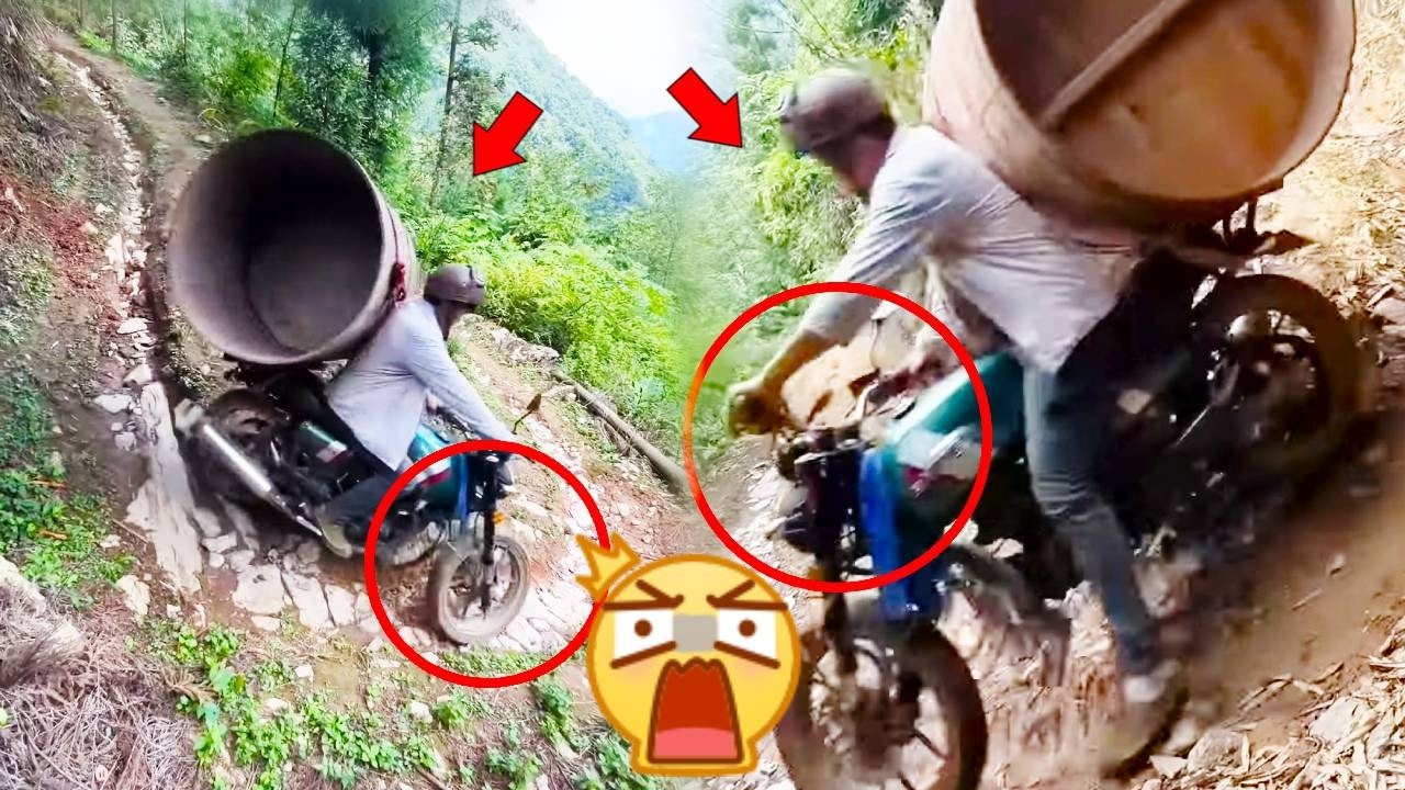A kind motorcycle driver offered to take passengers and huge loads down a treacherous cliff for free