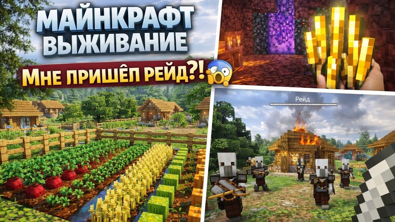 МАЙНКРАФТ ВЫЖИВАНИЕ 6 | ОГОРОД, НЕЗЕР И РЕЙД НА ДЕРЕВНЮ! | 10 БЛЕЙЗ ПАЛОК!  #майнкрафтвыживание 