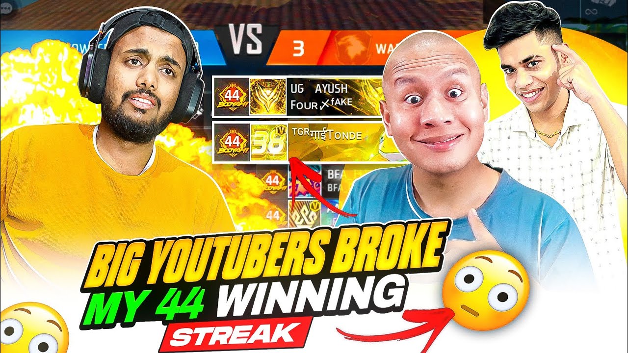 Big Youtubers Breaking My 44 Winning Streak Gone Wrong blag flag Army 😭 - Garena Free Fire Max
