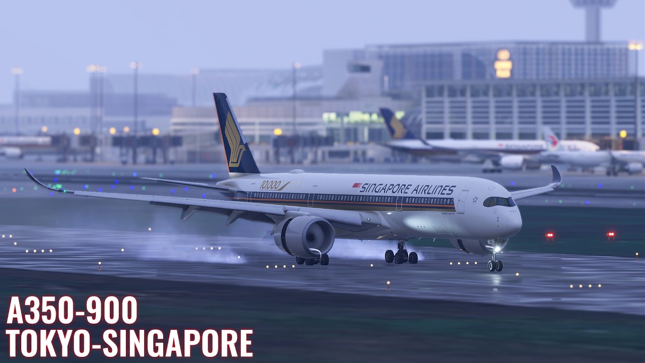 【MSFS 2024】Severe Rain Landing in Singapore (SIN)| TOKYO - Singapore | SQ A350-900 | Cinematic 4K