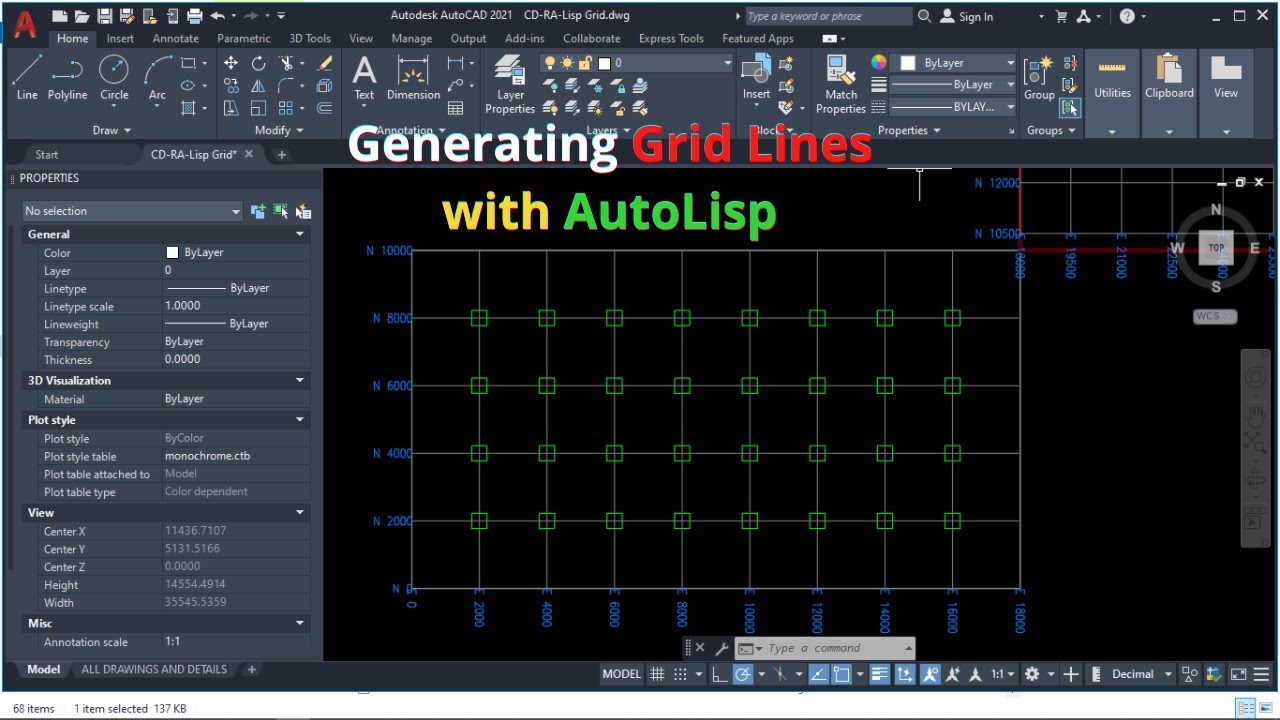 How Create Grid Line in Model Space Using Auto Lisp in AutoCAD