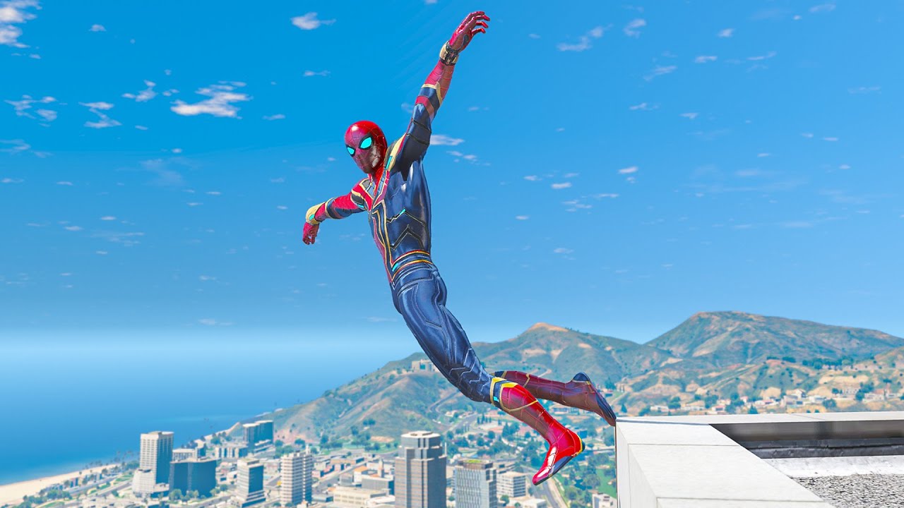 GTA 5 IRON SPIDERMAN Falling off Highest Buildings (Euphoria Physics Showcase) Ep 6