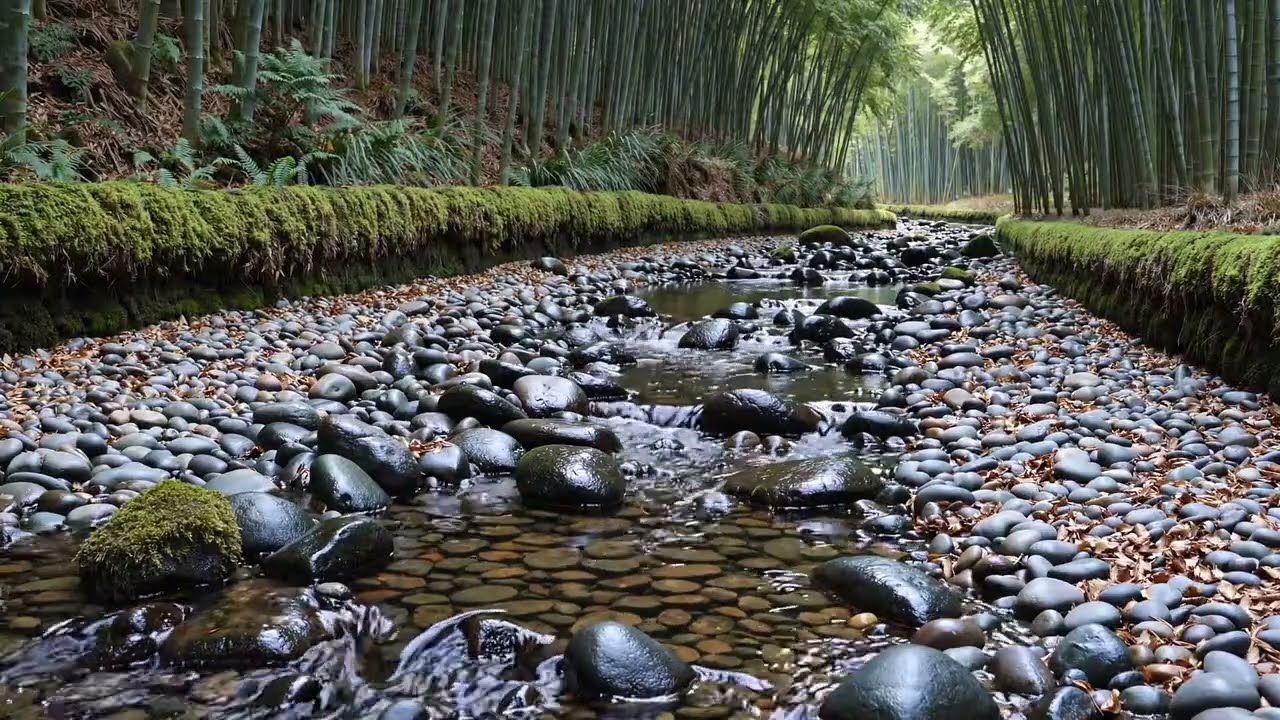 Ручей в японской бамбуковой роще – Глубокий сон и расслабляющая музыка | 4K | 10 часов 💤