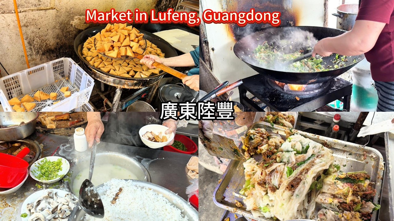 廣東陸豐傳統市集！原味又香又脆的炸鹽水豆腐，一吃難忘，海味濃厚的菜茶，潮味新鮮魚粥，滷肉甕粥10元，魷魚乾腸粉，海陸豐的魅力！