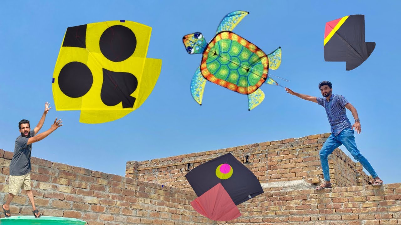 New Turtle Kite Catch Flying With Sky With Friend || Caught Patang Gudda Kite Pari Kites