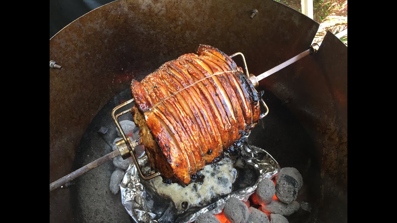 Porchetta on the BBQ rotisserie (Pork rolled with a delicious stuffing)