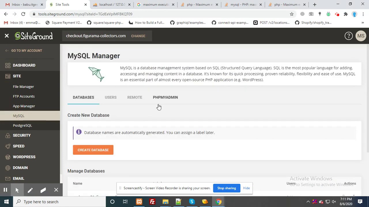 siteground database
