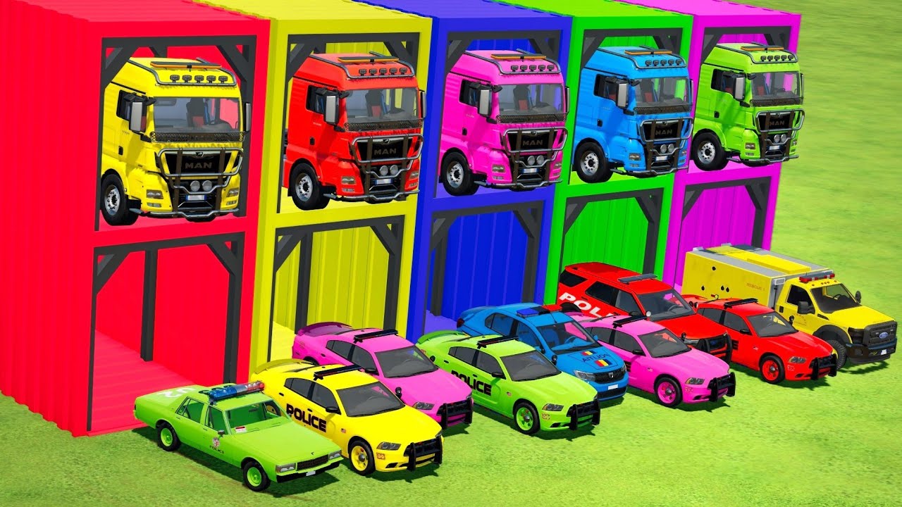 TRANSPORTING ALL POLICE CARS and AMBULANCE EMERGENCY VEHICLES WITH MERCEDES POLICE TRUCKS! FS22