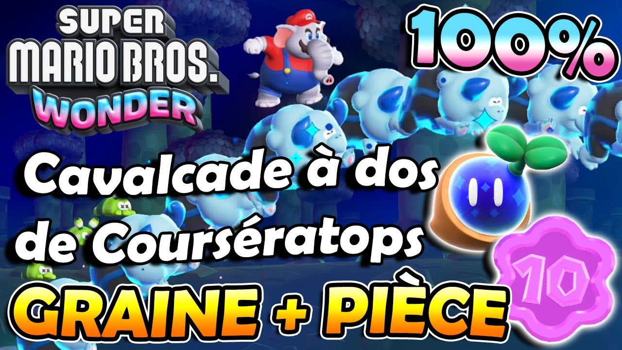 Cavalcade &agrave; dos de Cours&eacute;ratops 100% ( Graine Prodige + Pi&egrave;ce Fleur ) | SUPER MARIO BROS. WONDER