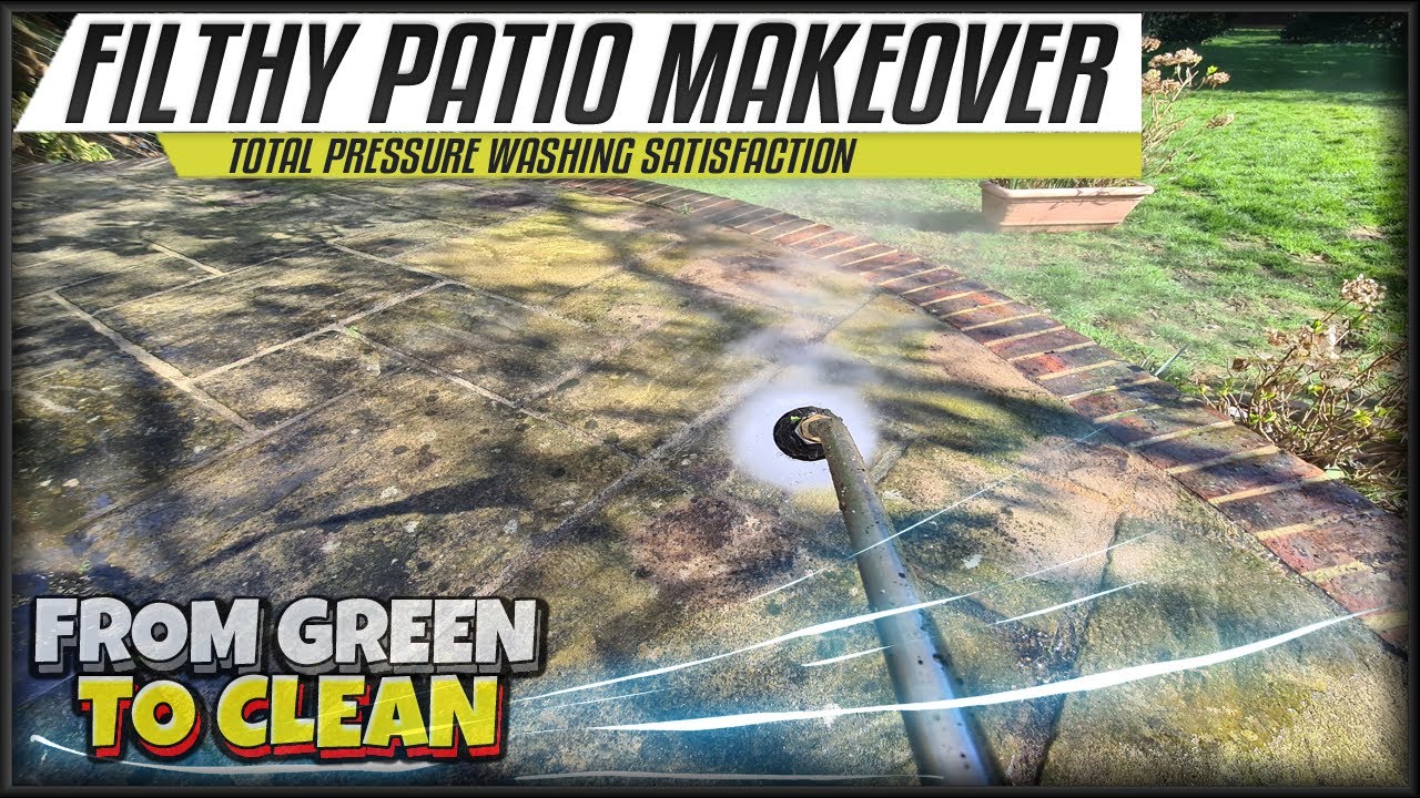 Lichen Covered Patio Gets A Much Needed Makeover. POV Pressure Washing.
