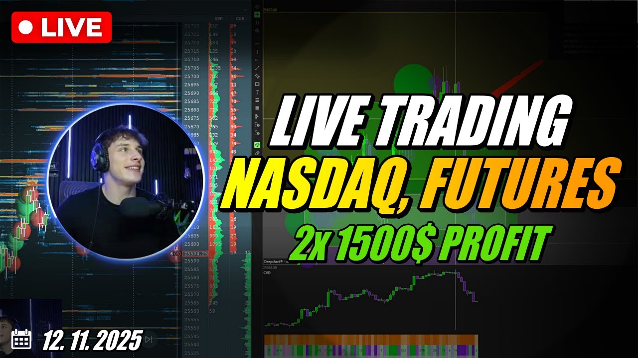 Orderflow Live Trading NASDAQ - 2x 2R win 12. 11. 2025 | Záznam z Community+