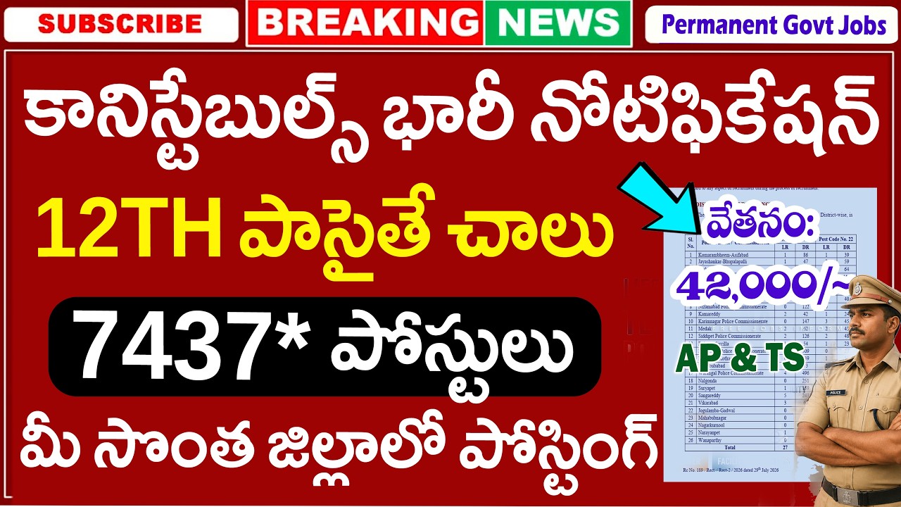 12th తో కానిస్టేబుల్ జాబ్స్ కి భారీ నోటిఫికేషన్ | TSLPRB Govt Jobs | ts constable notification 2026