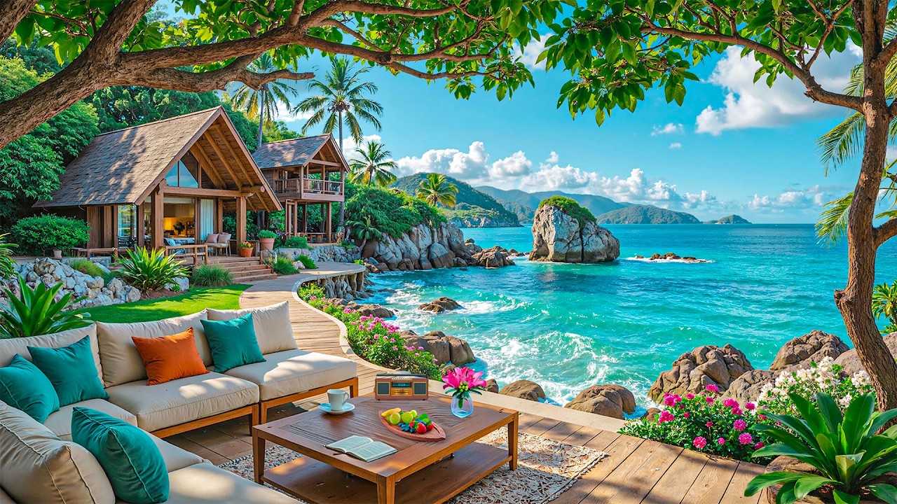 Sunny Ocean View Caf&eacute; Ambience ☕ Bossa Nova Jazz & Gentle Sea Waves for Chillout