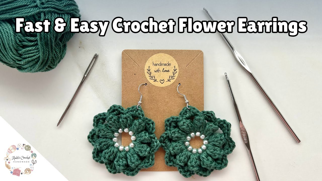 EASY Crochet Flower Earrings With Beads | Beginner Friendly