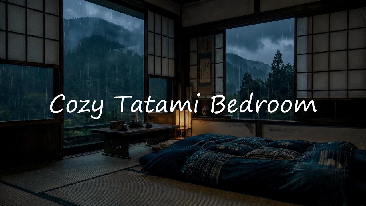 [8HR 4K]Relaxing at Cozy Tatami Bedroom with Rain Sounds for Deep Sleep|傍晚時輕柔的雨聲帶你進入深層睡眠 幫助入睡