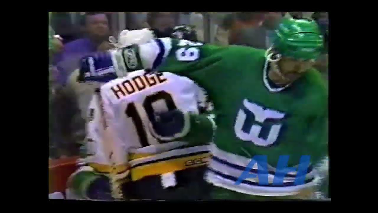 NHL Apr. 3, 1991 Ken Hodge Jr.,BOS v Dean Evason,HFD Boston Bruins Hartford Whalers