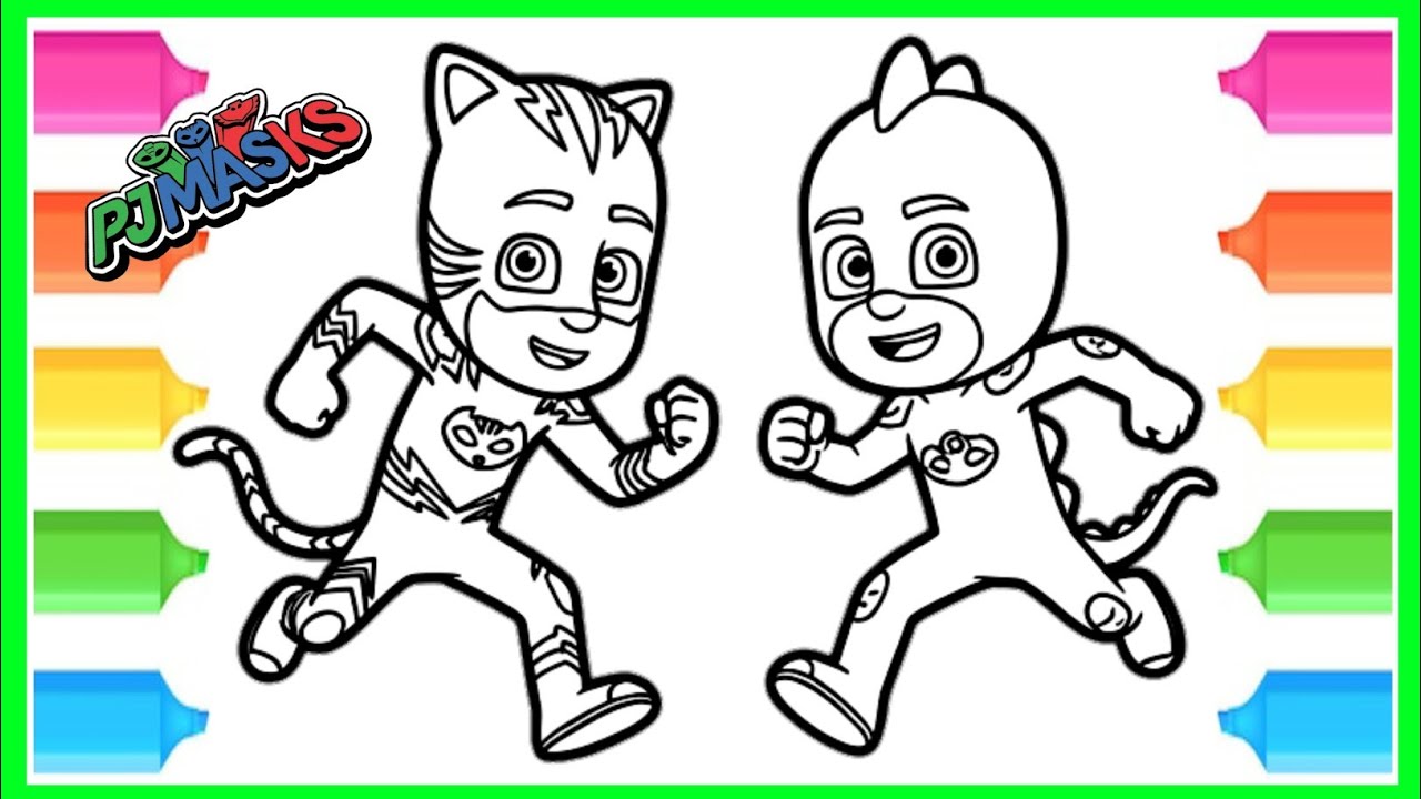 Простое рисование и раскрашивание персонажей PJ Masks: Кэтбоя и Гекко.